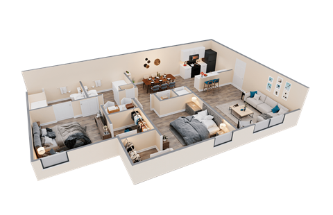 Floor plan for 2 beds, 2 baths, 1010 sqft